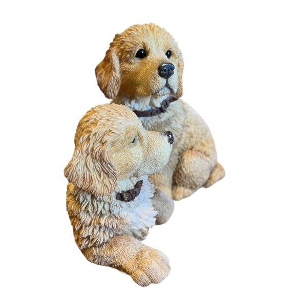 Figurine Paw Prints Golden Retriever Puppy Pair, Hand Painted Ceramic - Picture 3 of 9